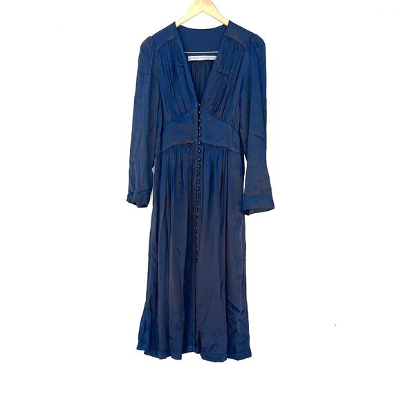 Raquel Allegra Blue Satin Button Midi Dress Witchy Romantic Grunge XS Small - Picture 2 of 9